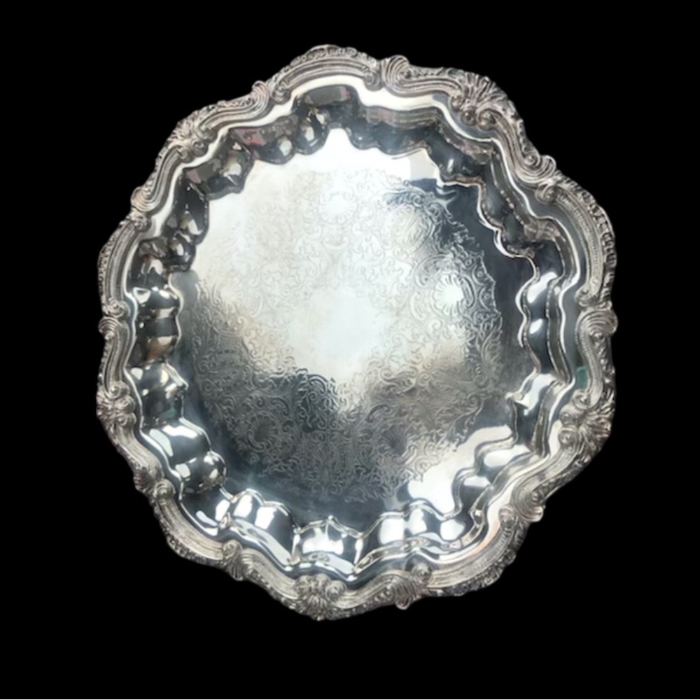 Vintage English Silver Mfg Corp Silverplate Serving Tray / Ornate Egde Tray